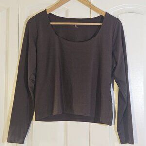 Hollister Long Sleeve Scoop Neck Top | Espresso Brown | Y2K Preppy Basic | XXL